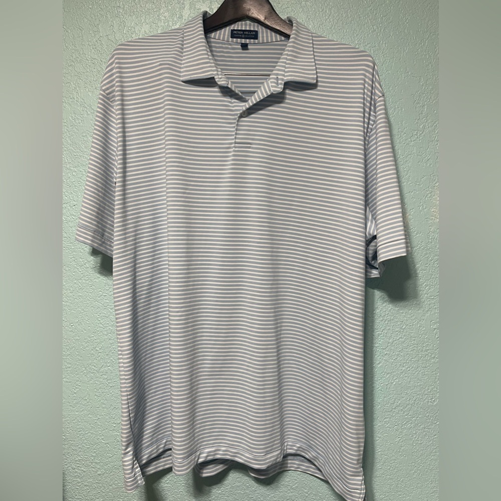 Peter Millar Shirt Mens XXL Blue Striped Short Sleeve Performance Golf Polo